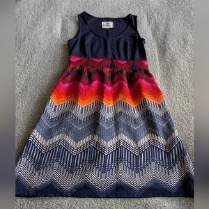 Tabitha Anthropologie Navy and Multicolor Chevron Mini Dress